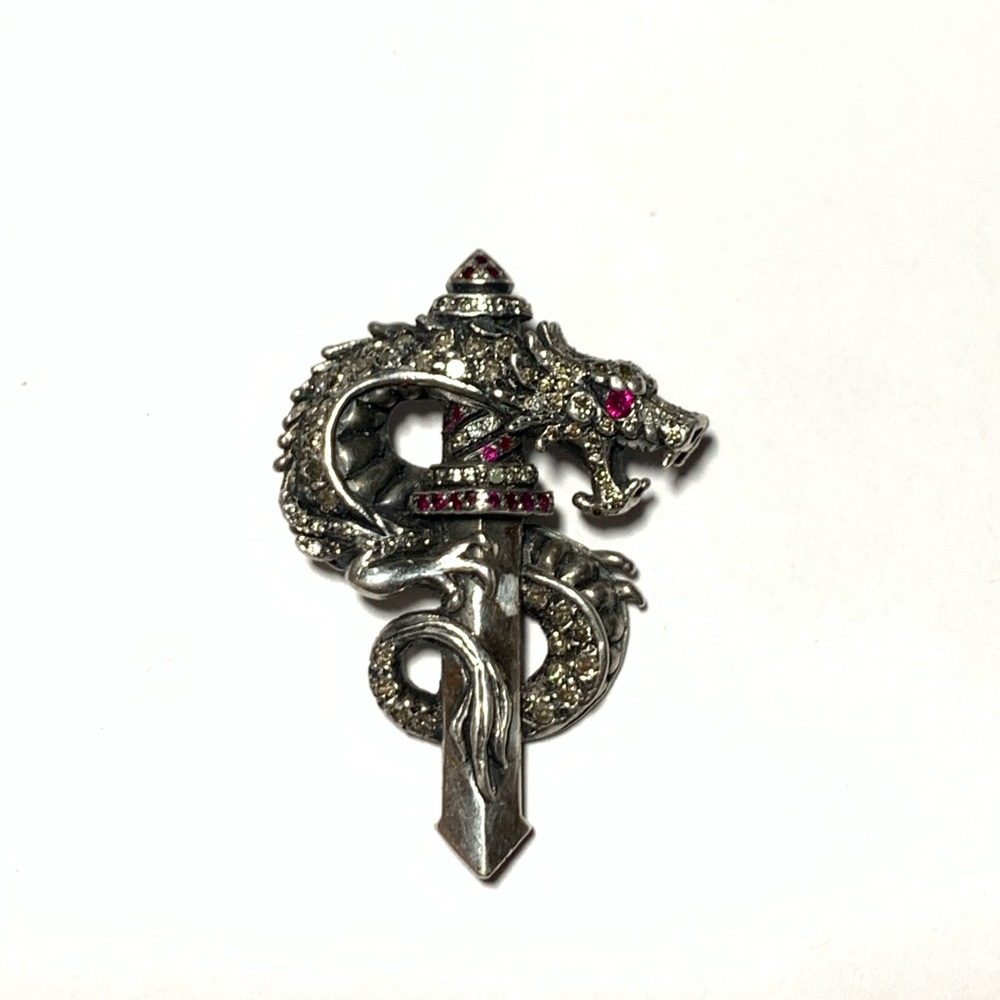 Sterling Silver Dragon w/Genuine Diamonds